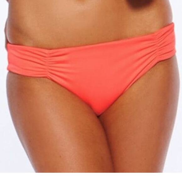 L*Space Monique Full Bottom Cut Bikini Bottom Bright Coral Large - Picture 1 of 7